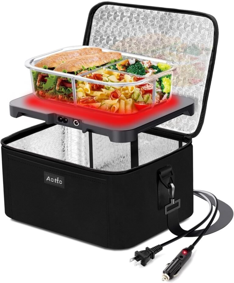 Aotto Portable Oven, Electric Lunch Box Food Heater – 12V/24V/110V 3-in-1 Car Food Warmer – Mini Personal Microwave Heated Lunch Box Warmer for Car, Truck, Travel, Office & Home Use – Black
